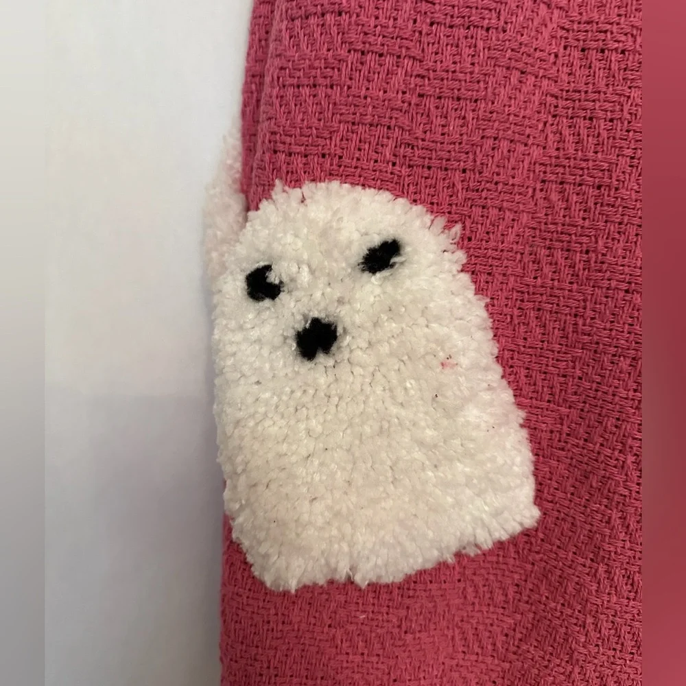 NWT Rachel Zoe Halloween Throw Blanket Pink w Tufted Ghosts Tassel Cottagecore